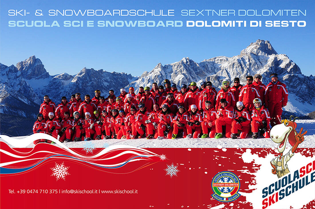 Il team professionale della scuola di sci e snowboard delle Dolomiti di Sesto