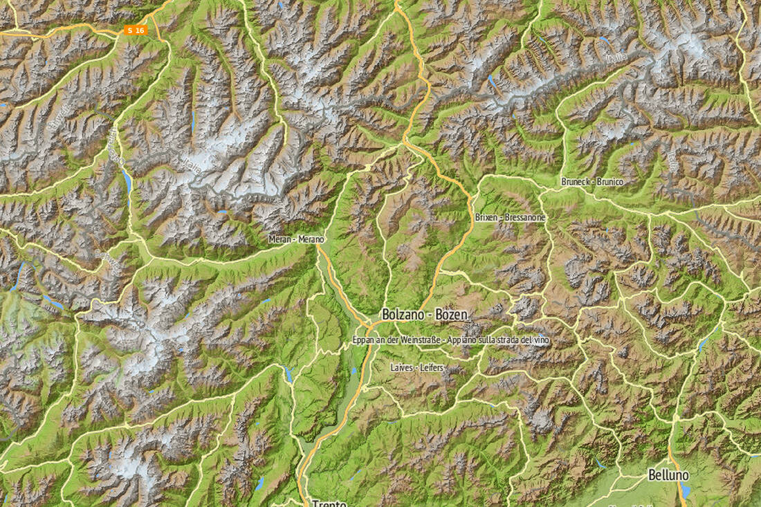 Mappa in rilievo del Trentino Alto Adige