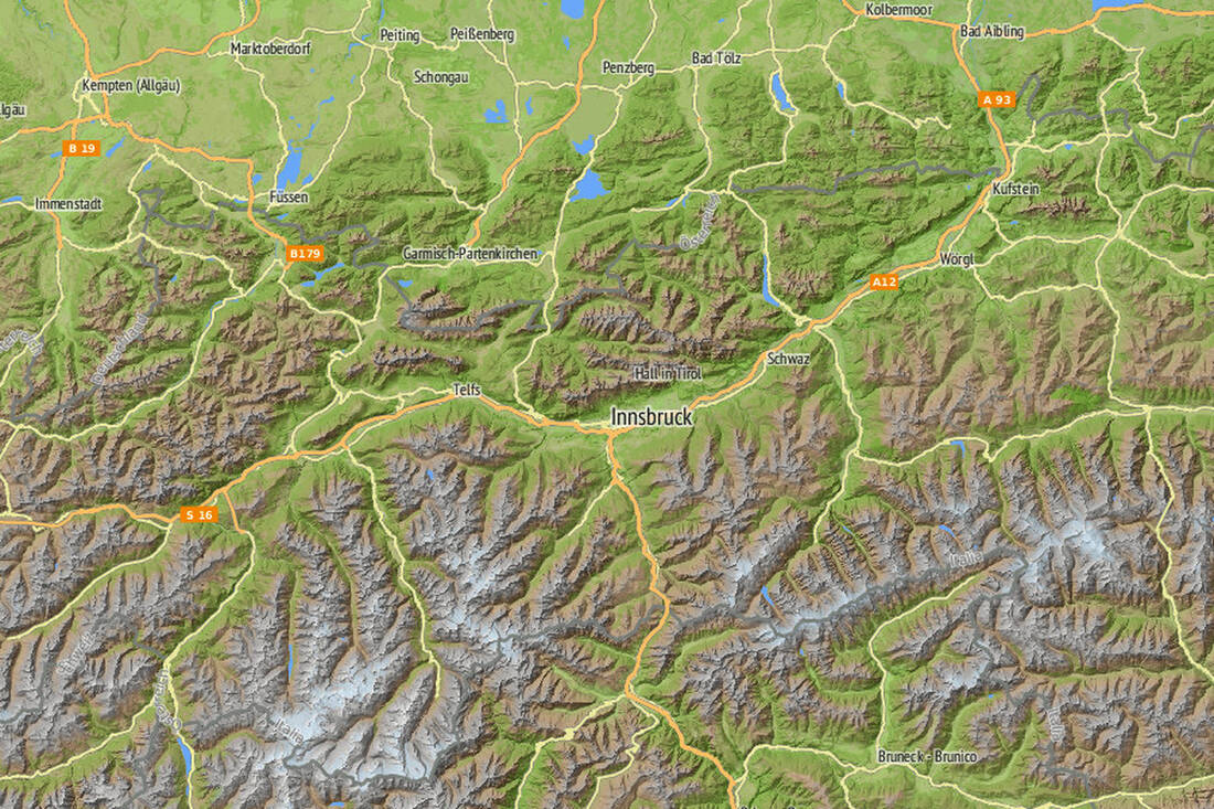 Mappa in rilievo del Tirolo