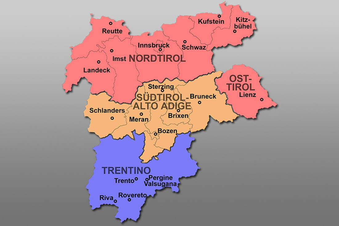 Mappa del Tirolo-Alto Adige-Trentino