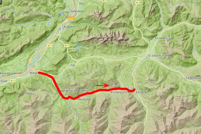 Mappa del tour in mountain bike del Brixental